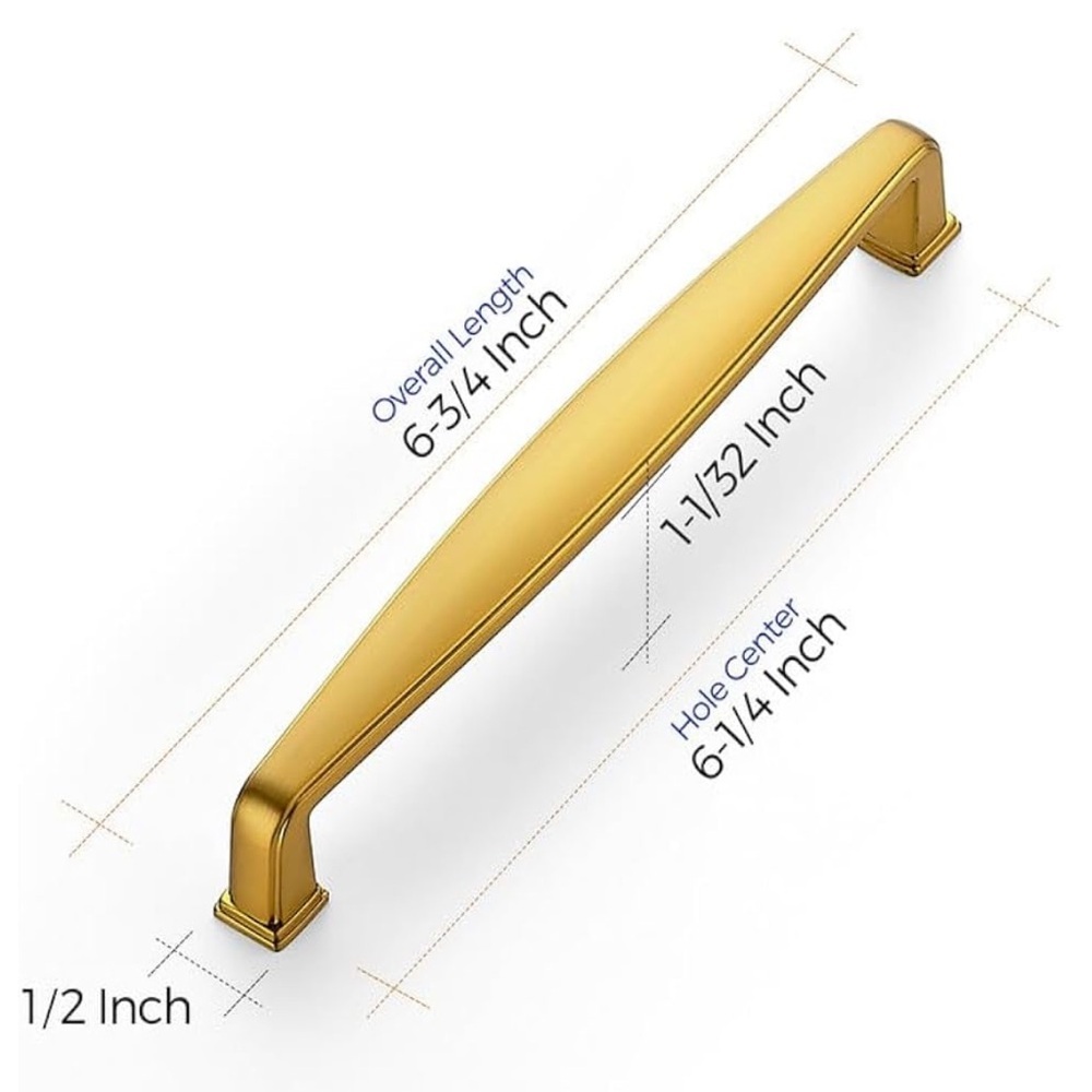 2 Solid 6 1/4 Inch Sleek Brass Cabinet Handle Pulls